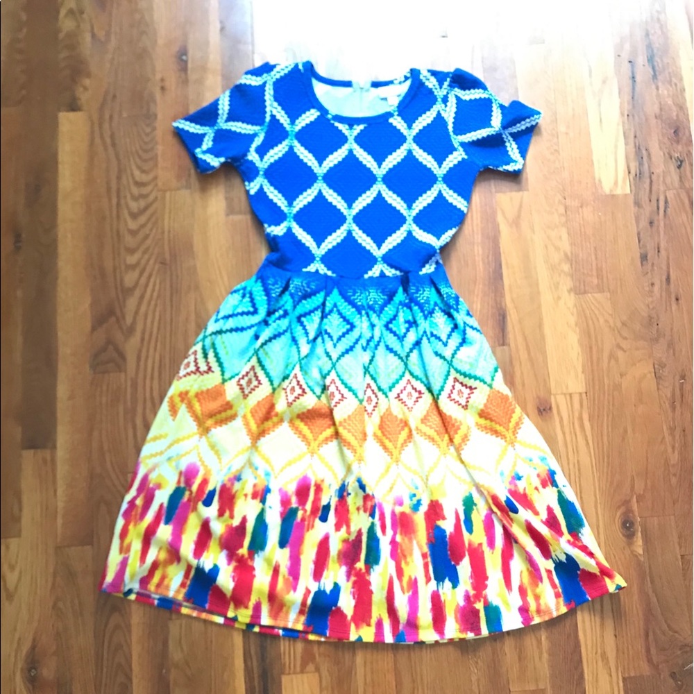 Lularoe Amelia dress rainbow colors size small